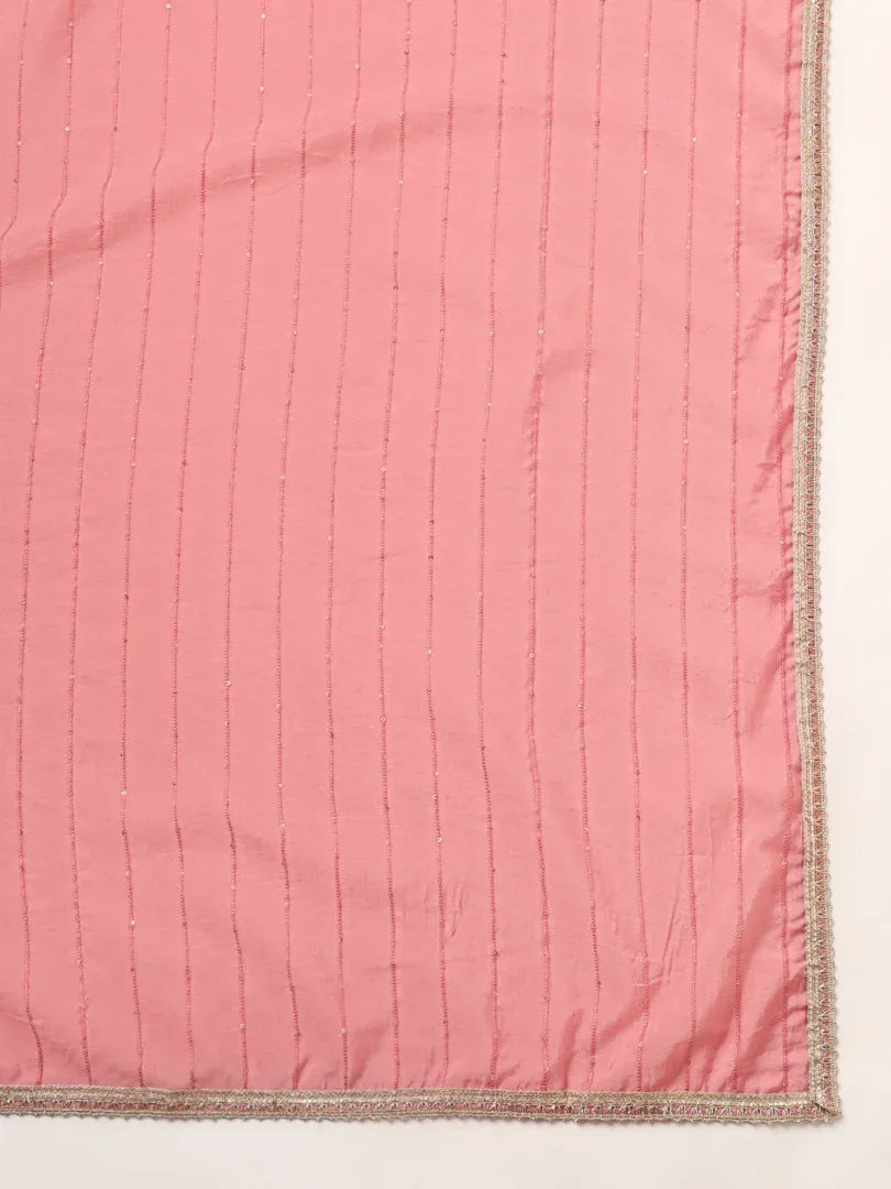 Span White V-Neck Viscose Kurta Set with Dupatta