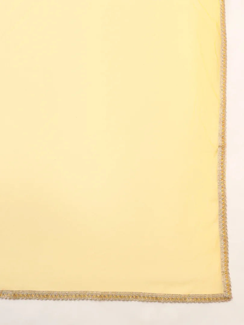 Span Yellow Round Neck Silk Kurta Set with Dupatta