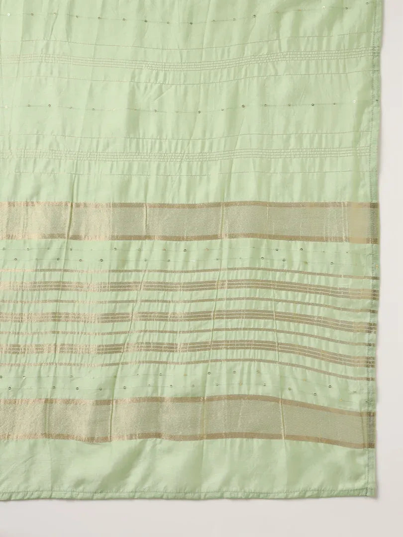 Span Green Round Neck Silk Kurta Set with Dupatta