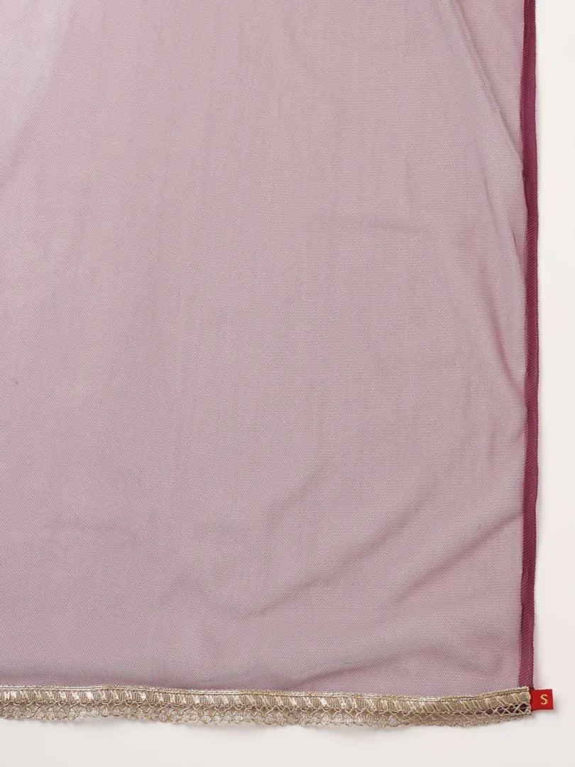 Span Purple Round Neck Silk Kurta Set with Dupatta