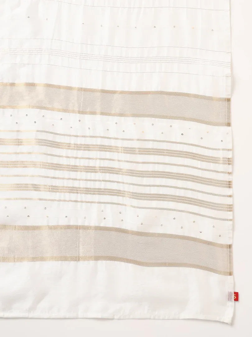 Span White Round Neck Viscose Kurta Set with Dupatta