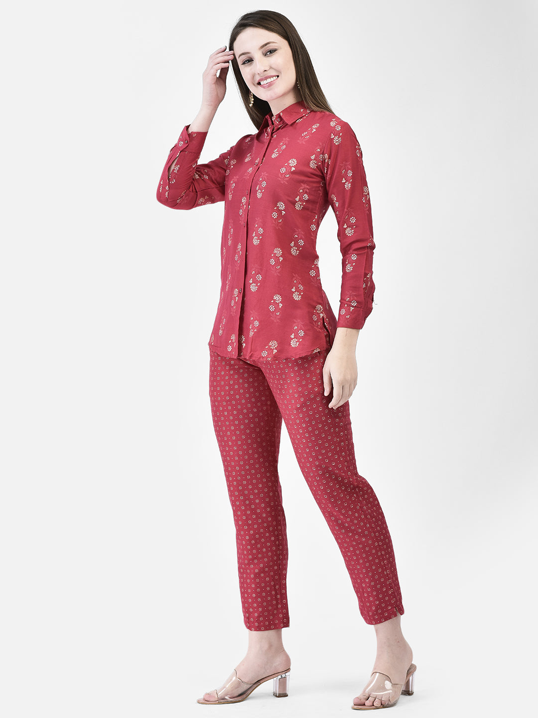 Span Pink Mandarin Cotton Co-Ord Set(Set of 2)