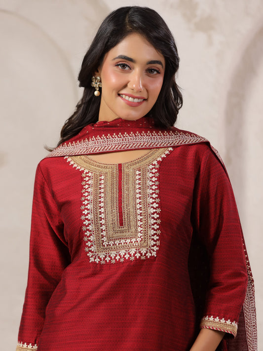 Span Burgundy Round Neck Visocse Kurta
