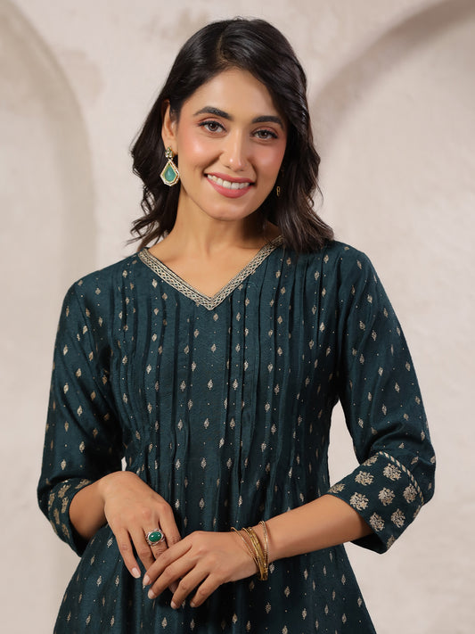 Span Green V Neck Viscose Short Kurta