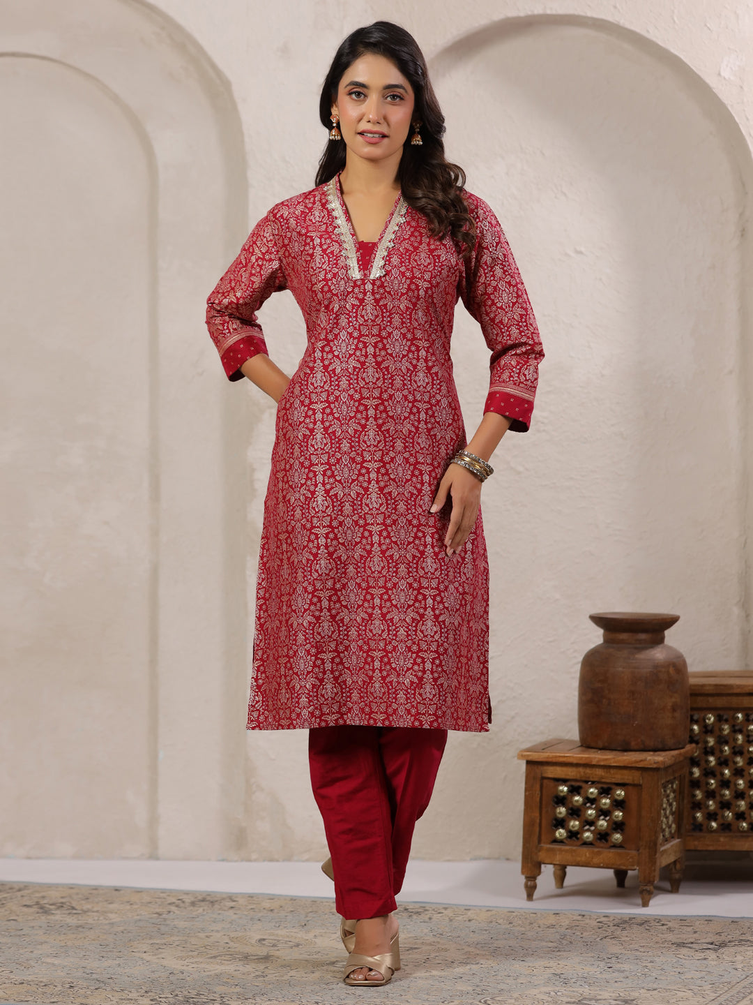 Span Mullberry V Neck Silk Kurta