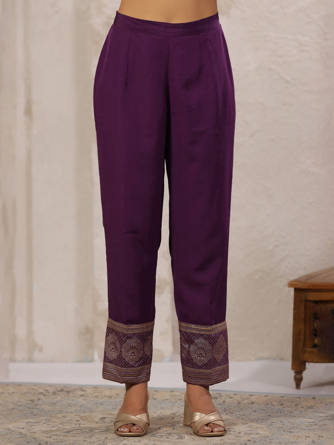 Span Purple Round Neck Rayon Kurta Set with Dupatta