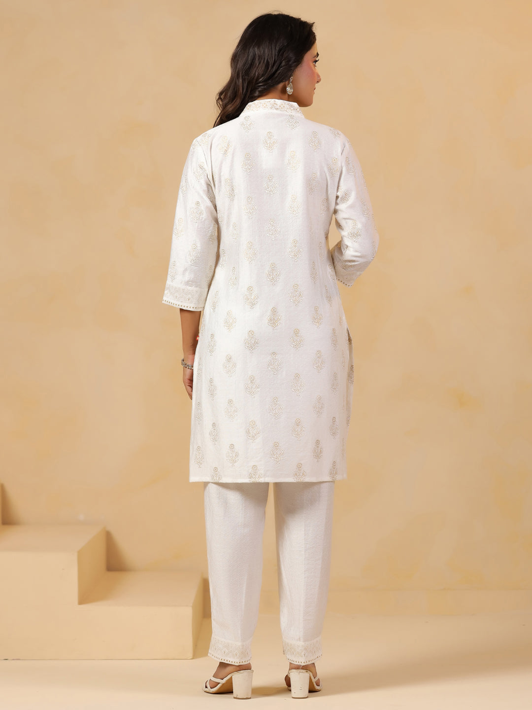Span White V Neck Visocse Co-Ord Set(Set of 2)