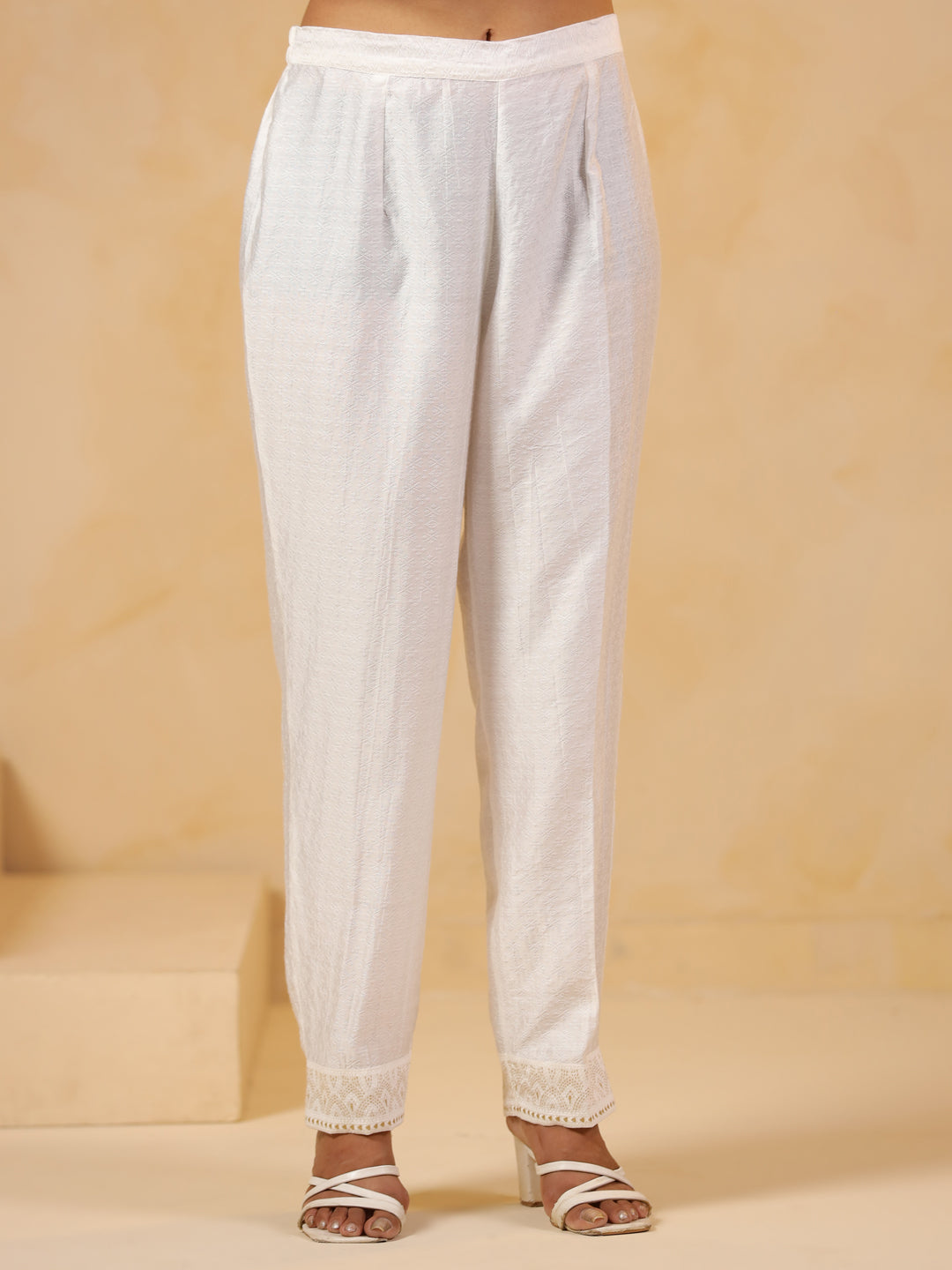 Span White V Neck Visocse Co-Ord Set(Set of 2)