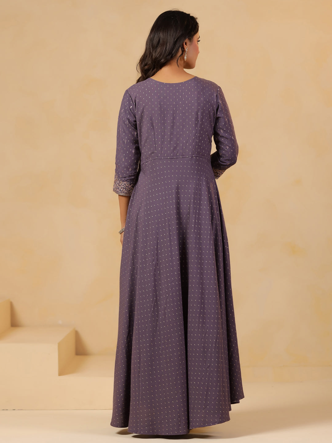 Span Purple Round Neck Silk Gown