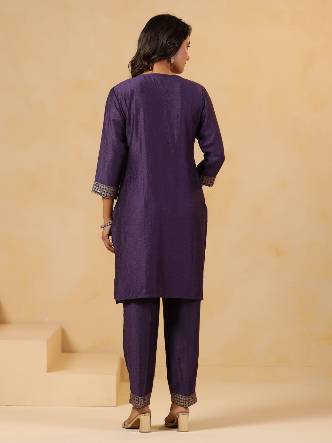 Span Purple Round Neck Visocse Co-Ord Set( Set of 2)