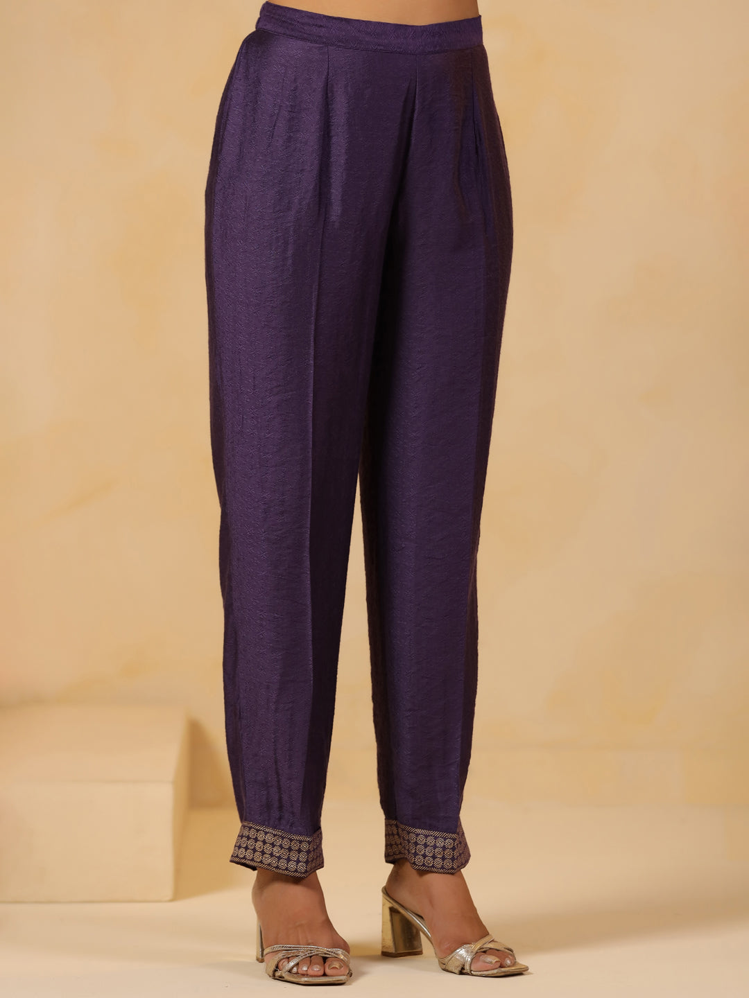 Span Purple Round Neck Visocse Co-Ord Set( Set of 2)