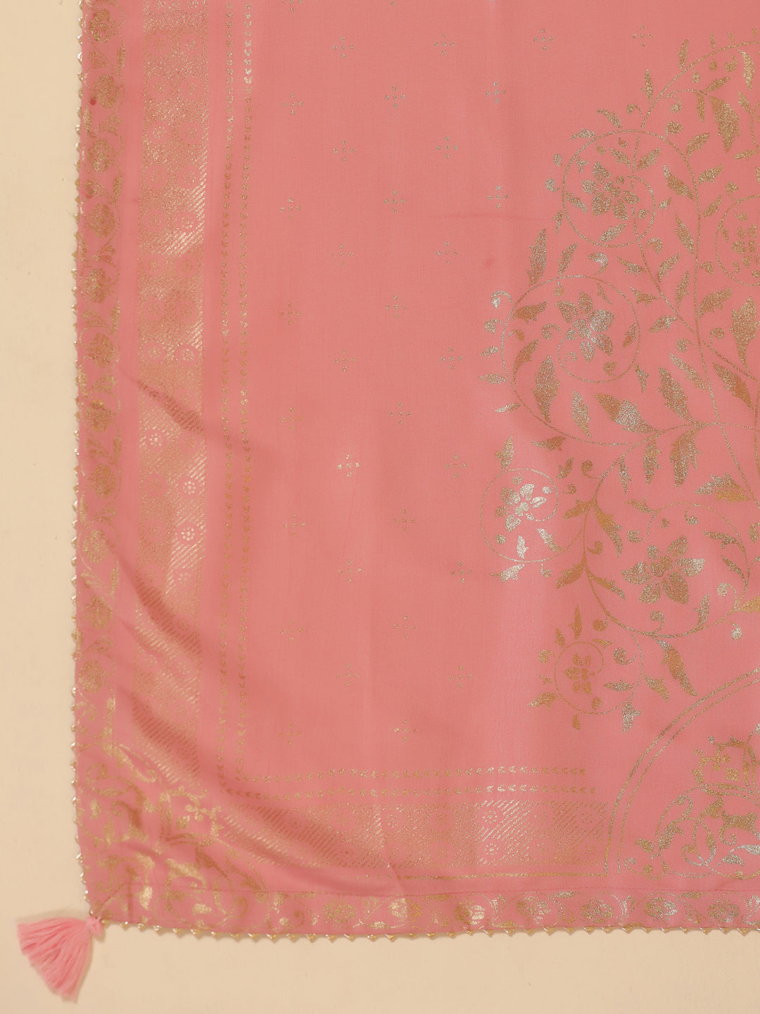 Span Pink Round Neck Viscose Gown with Dupatta