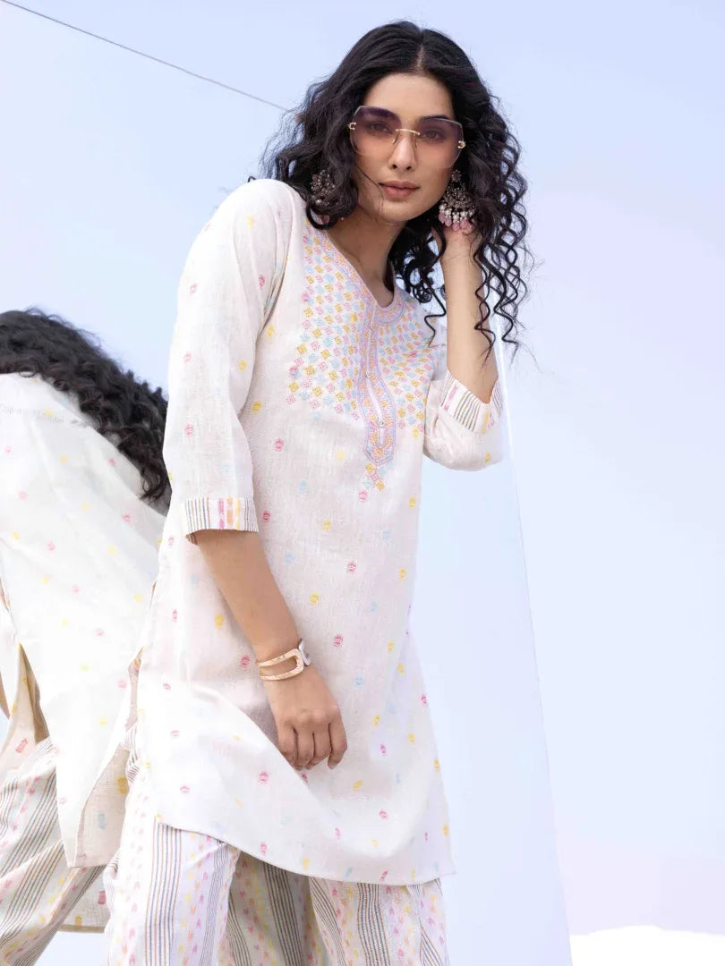 Span White Cotton Co-Ord Set (Set of 2)