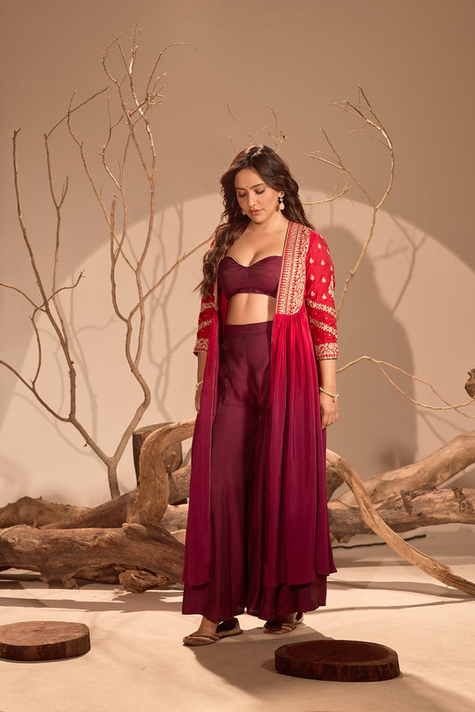 Span Viva Magenta V Neck Jacket Style 3PCS Set