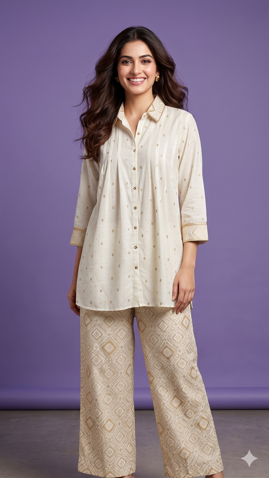 White Collard Cotton Cord Set