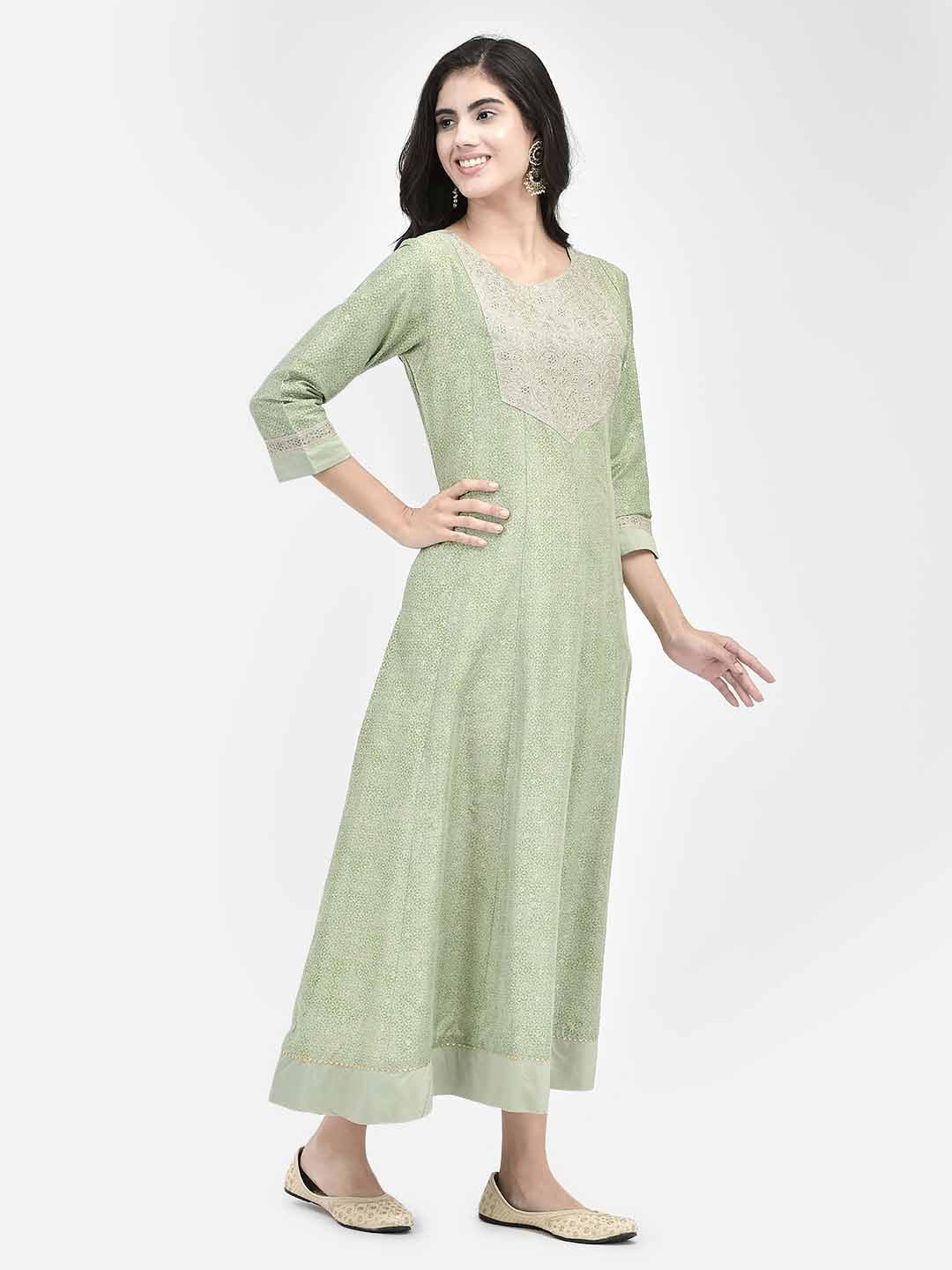 Span Green Silk Festive Gown