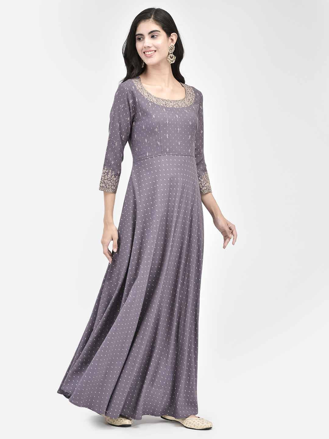 Span Purple Silk Festive Gown