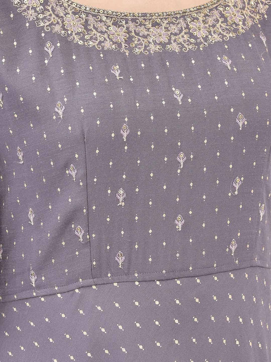 Span Purple Silk Festive Gown