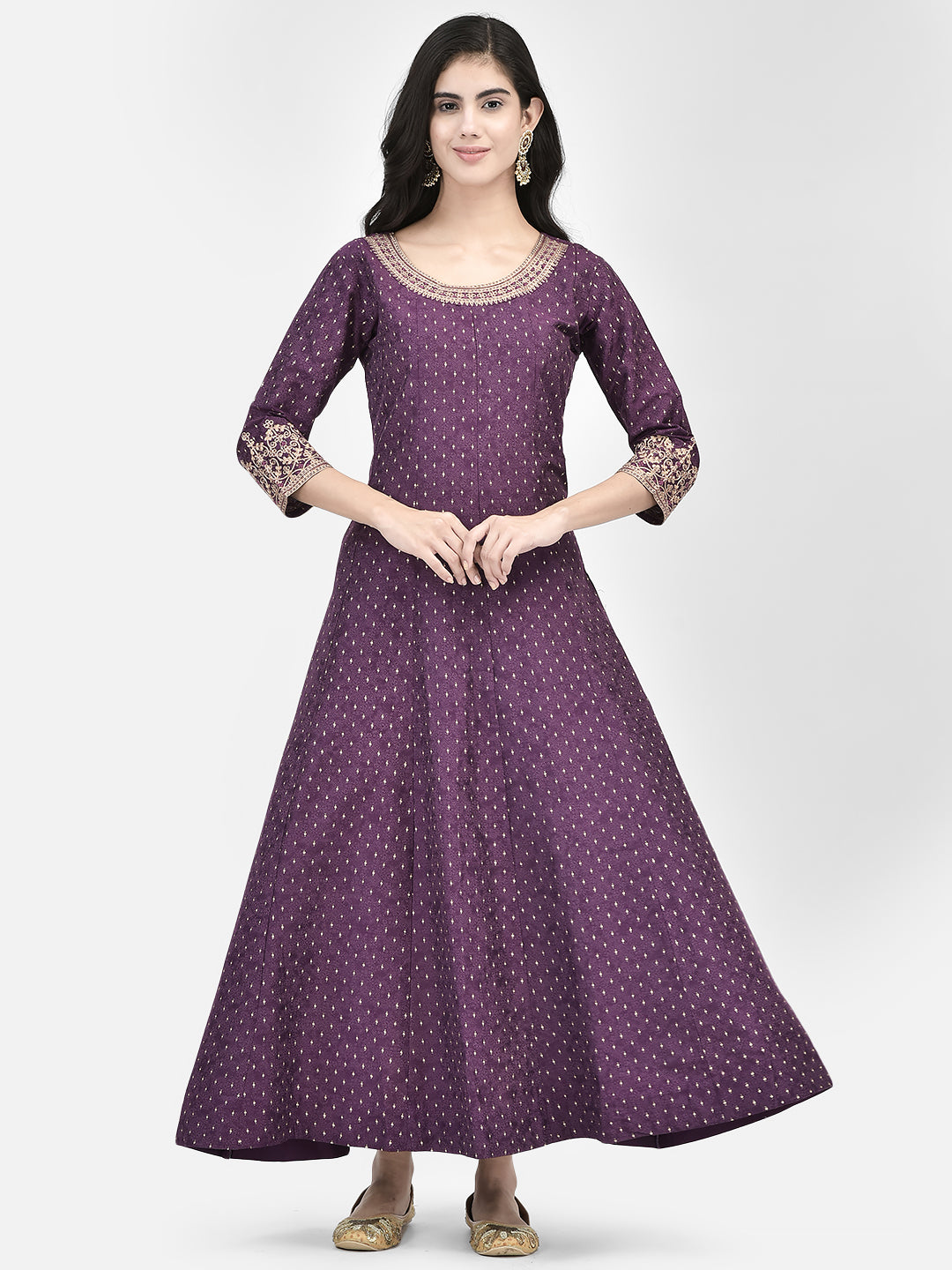 Span Purple Silk Festive Gown