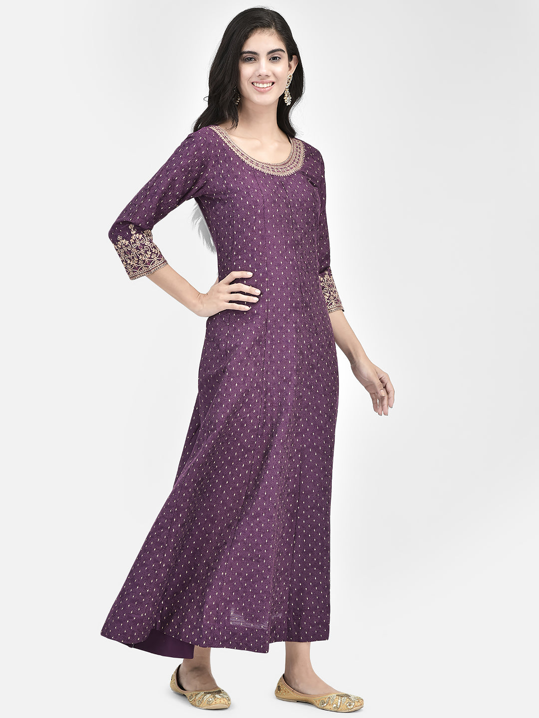 Span Purple Silk Festive Gown
