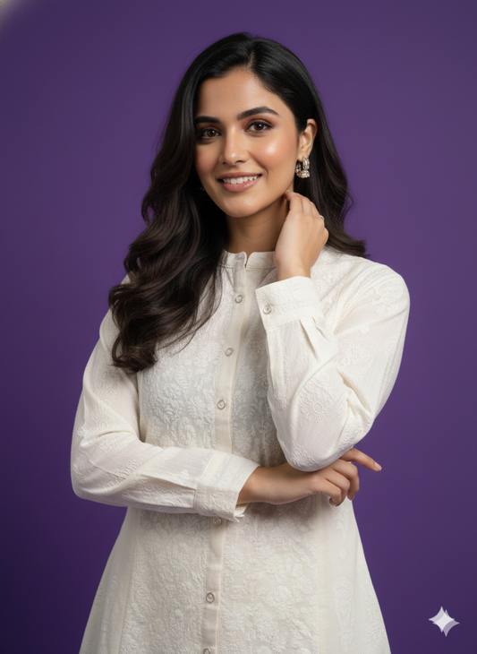 Ivory Collard Cotton Shirt Top