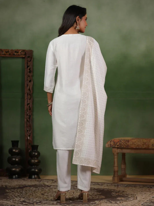 Span White V-Neck Viscose Kurta