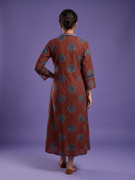 Red V Neck Cotton Kurta