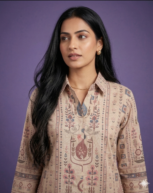 Ivory Collard Cotton Short Kurta