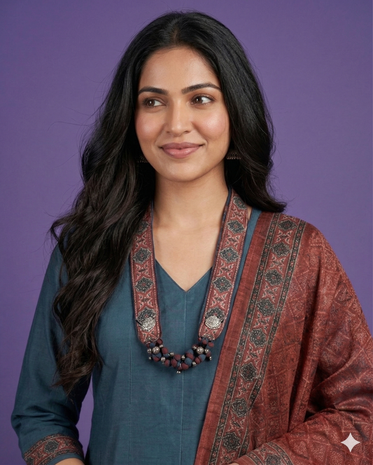 Green V Neck Silk Kurta Set with Dupatta