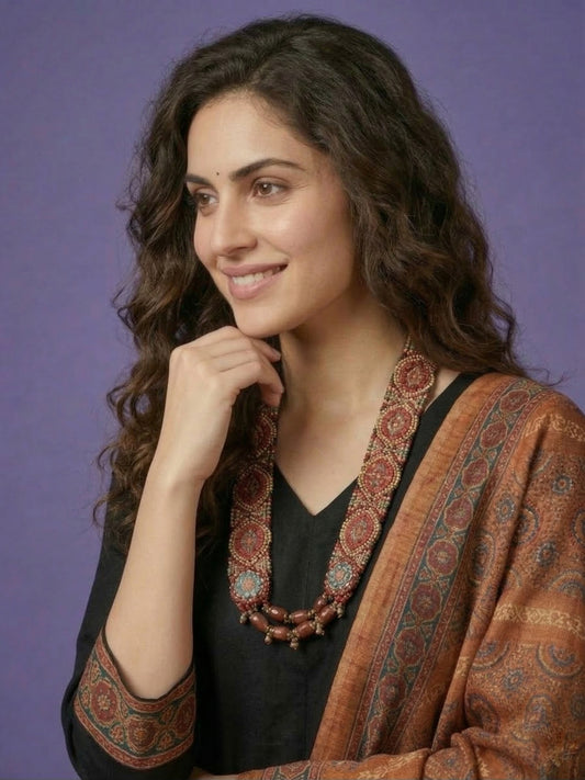 Black V Neck Silk Kurta Set with Dupatta