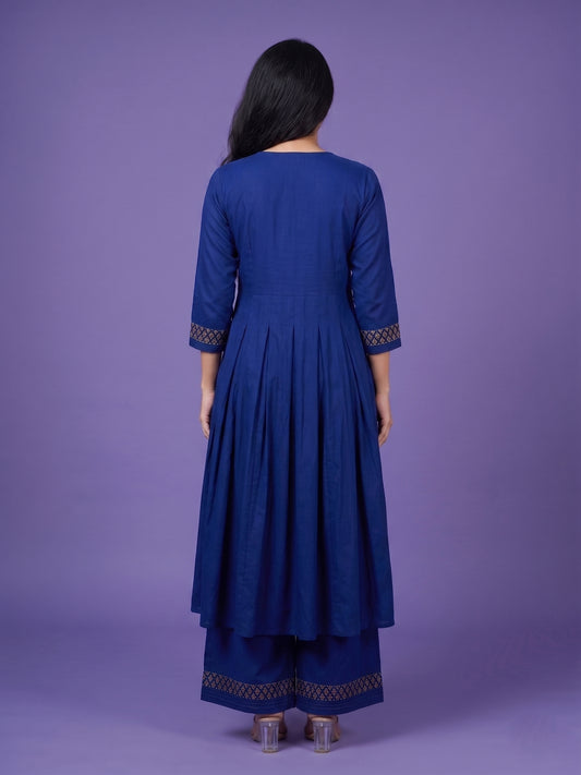 Blue V Neck Silk Cord Set