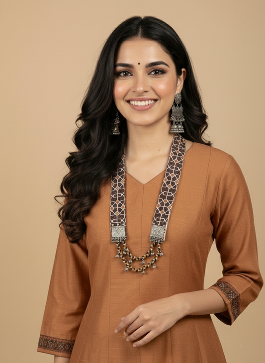 Suit Set with Neckless - Slub Silk