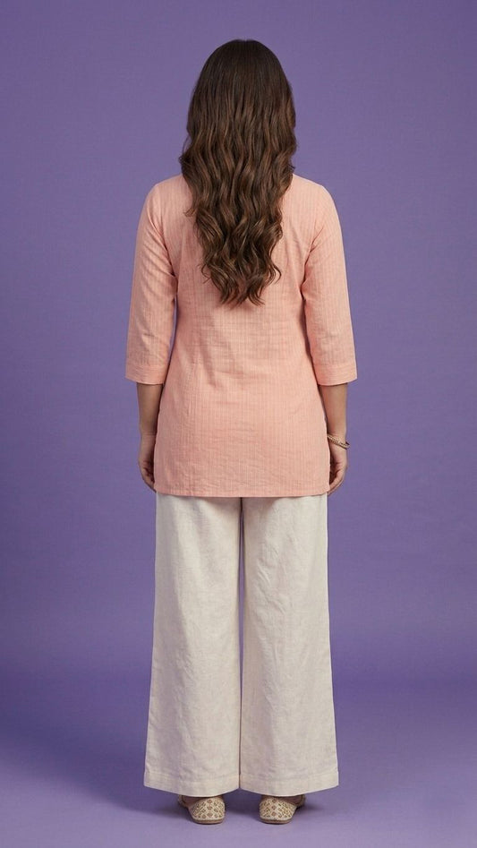 Pink Mandarin Neck Cotton Short Kurta