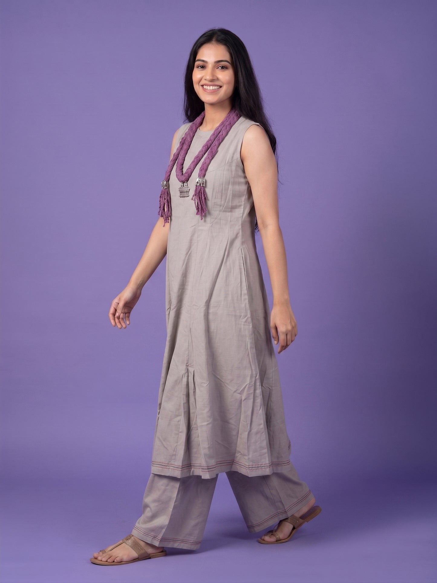 Silk Slub Kali Suit Set with Palazzo & Jwellery Emblished Stole
