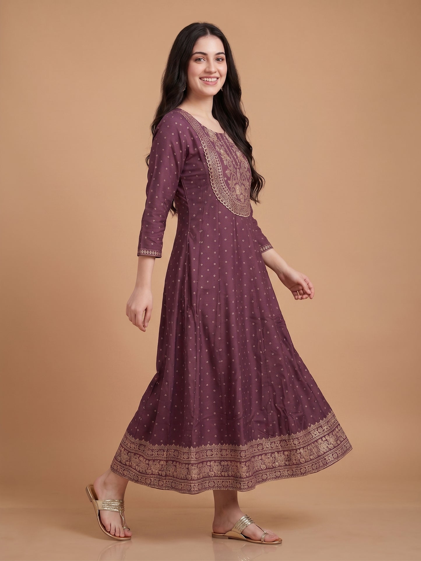 Anarkali Kurta with Golden Zari Print