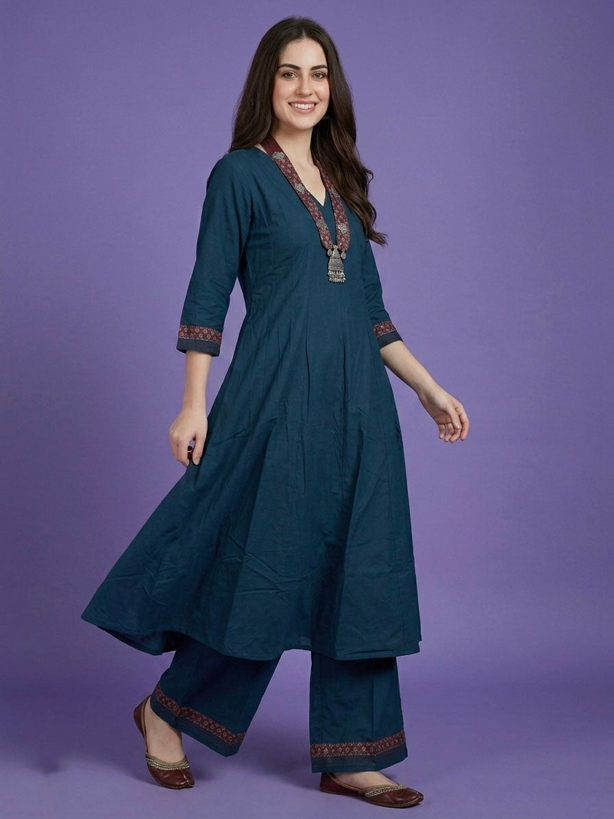 Kurta Set with Necklace - Slub Silk