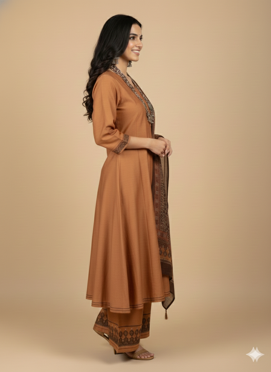 Suit Set with Neckless - Slub Silk