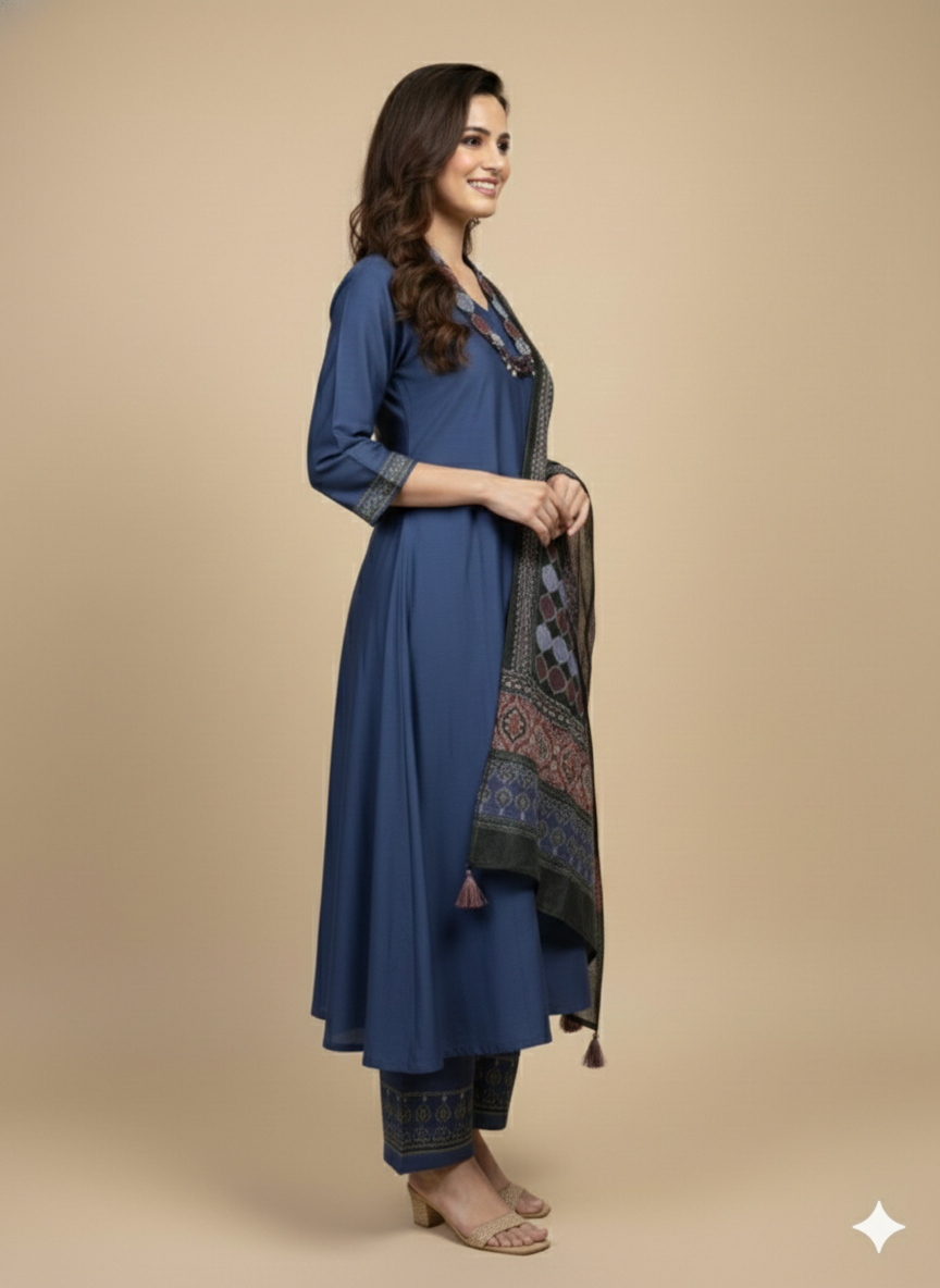 Suit Set with Neckless - Slub Silk