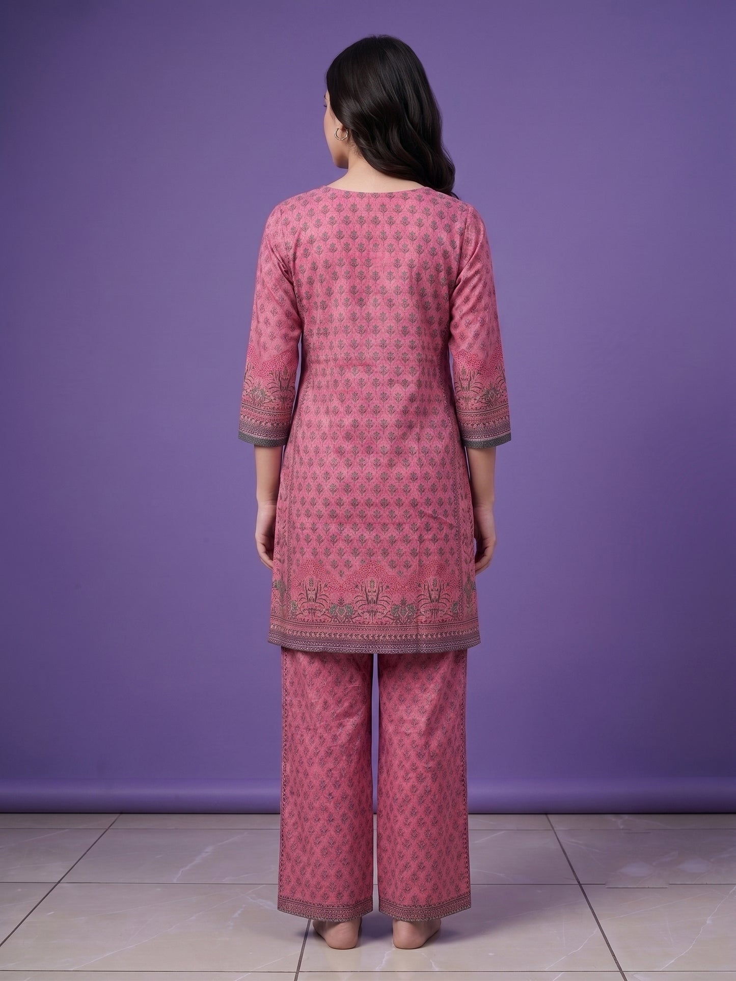 Placement Embroidery Kurta Set with Palazzo - Cotton