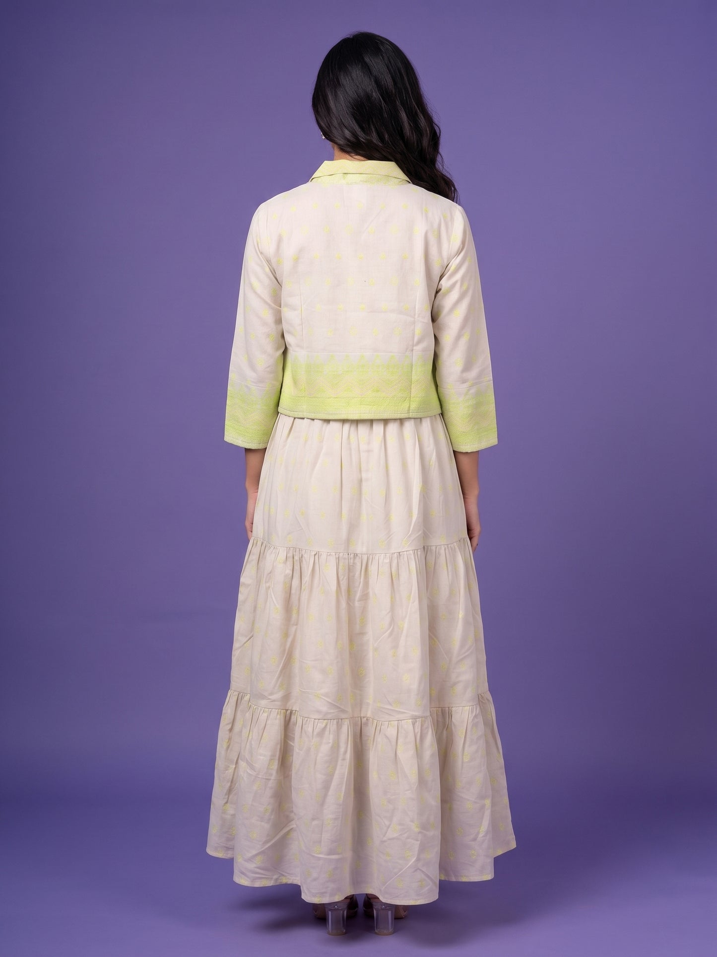 Spaghetti Dress with Jacket - Cotton Linen Fabric & Vibrant Neon Print