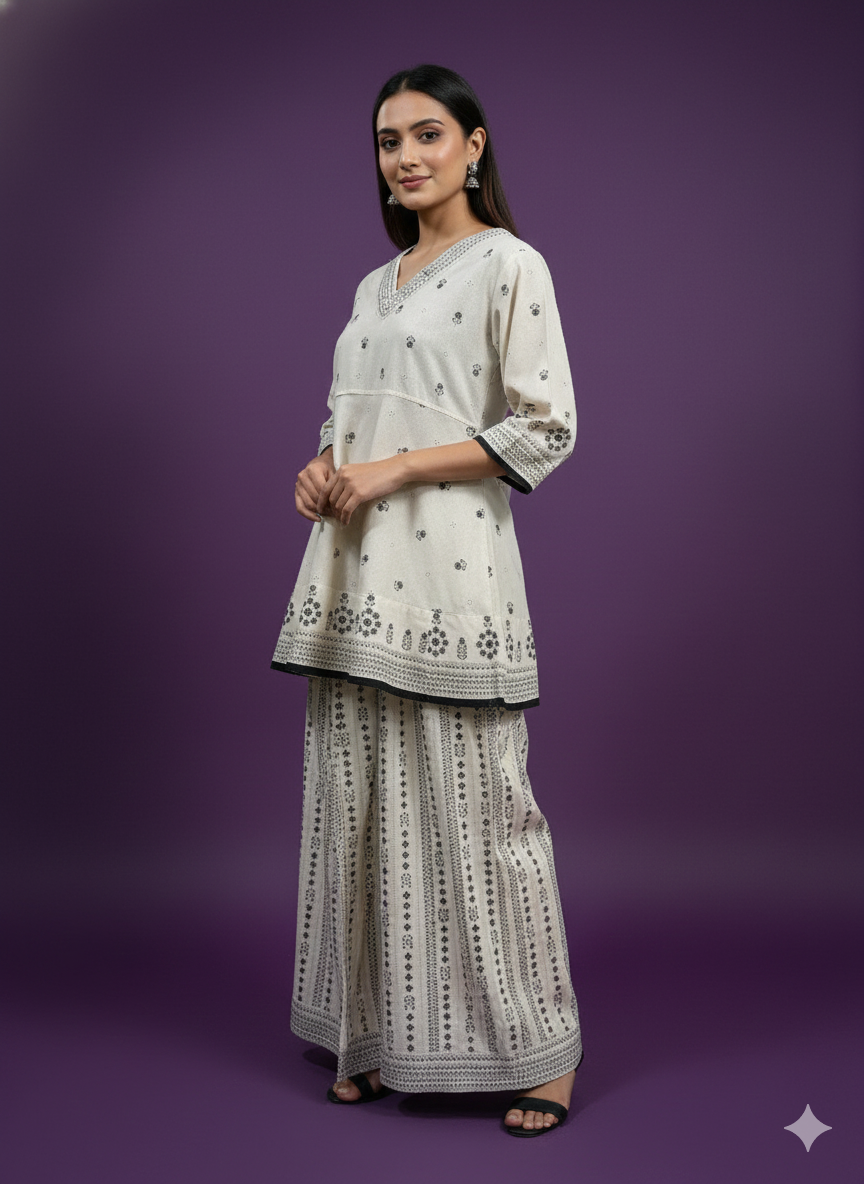 Ivory V-Neck Cotton Cord Set