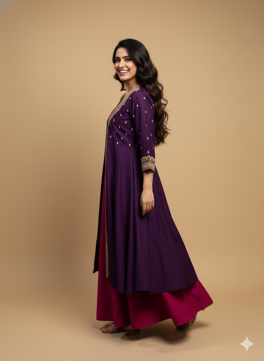 Purple Deep-V Silk Gown