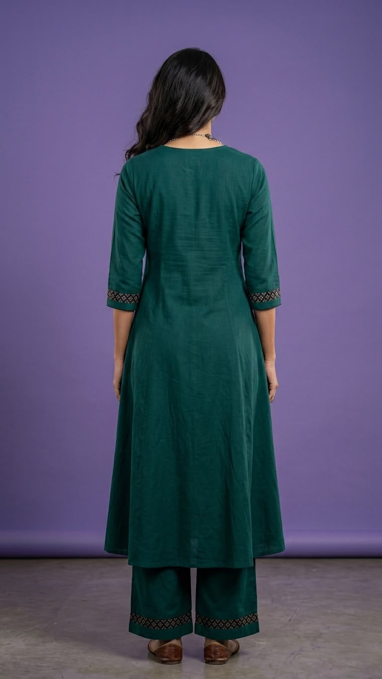 Green V Neck Slik Cord Set