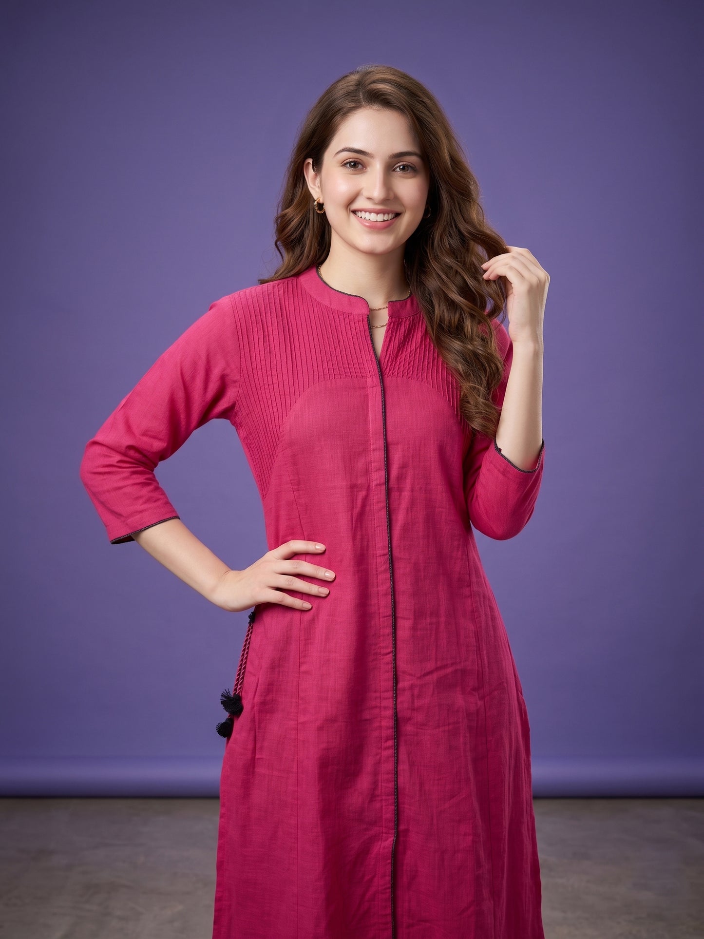 Cherry Red Mandarin Neck Cotton Kurta