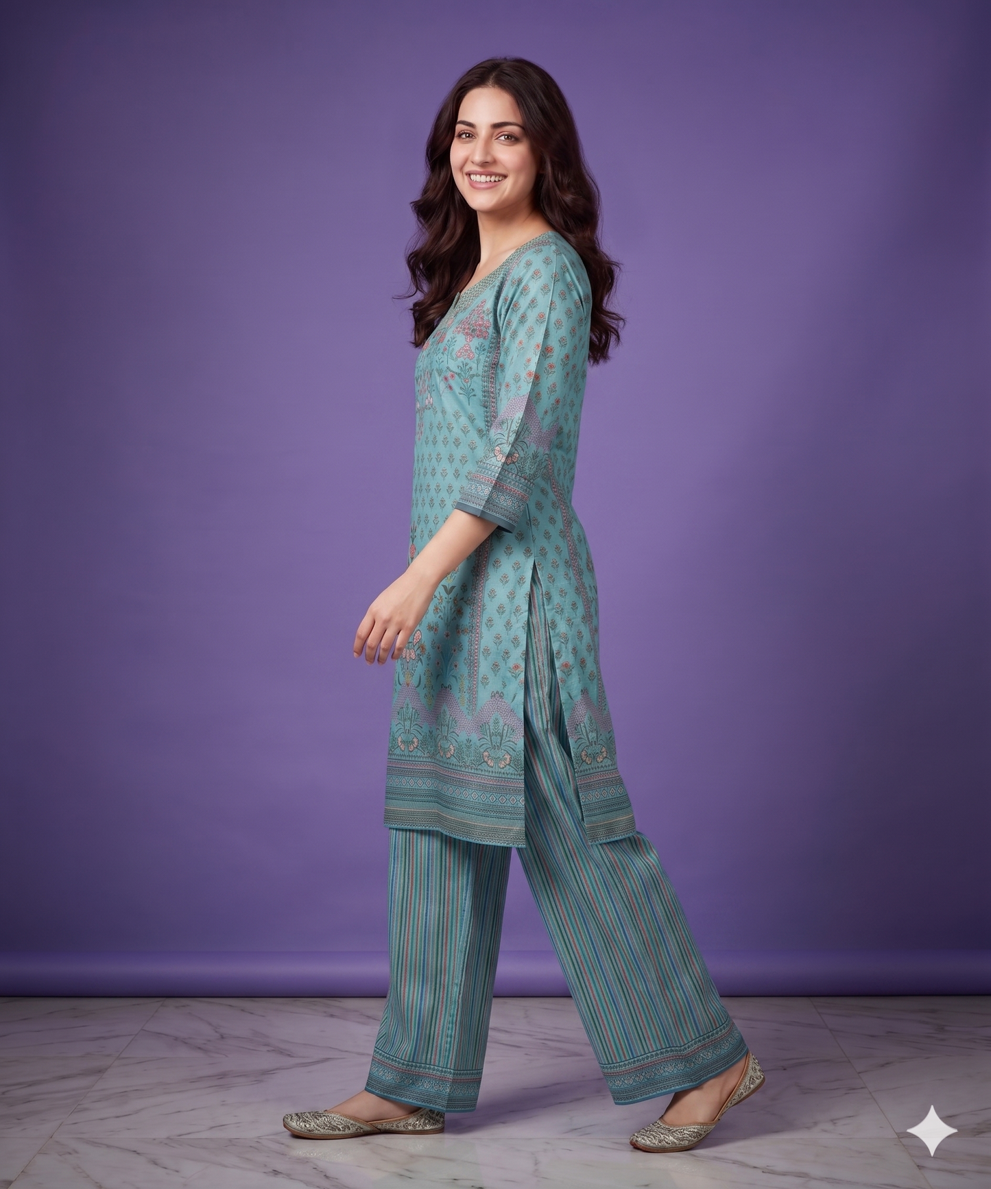 Blue Round neck Cotton Cord Set