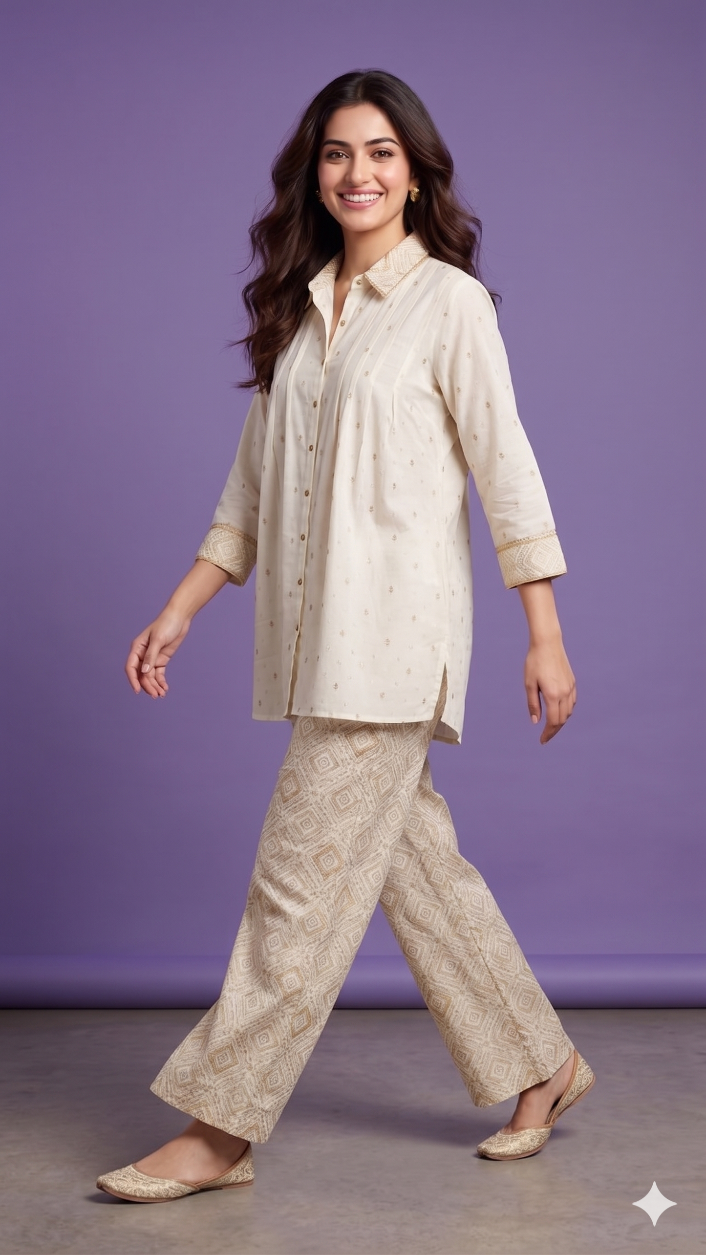 White Collard Cotton Cord Set