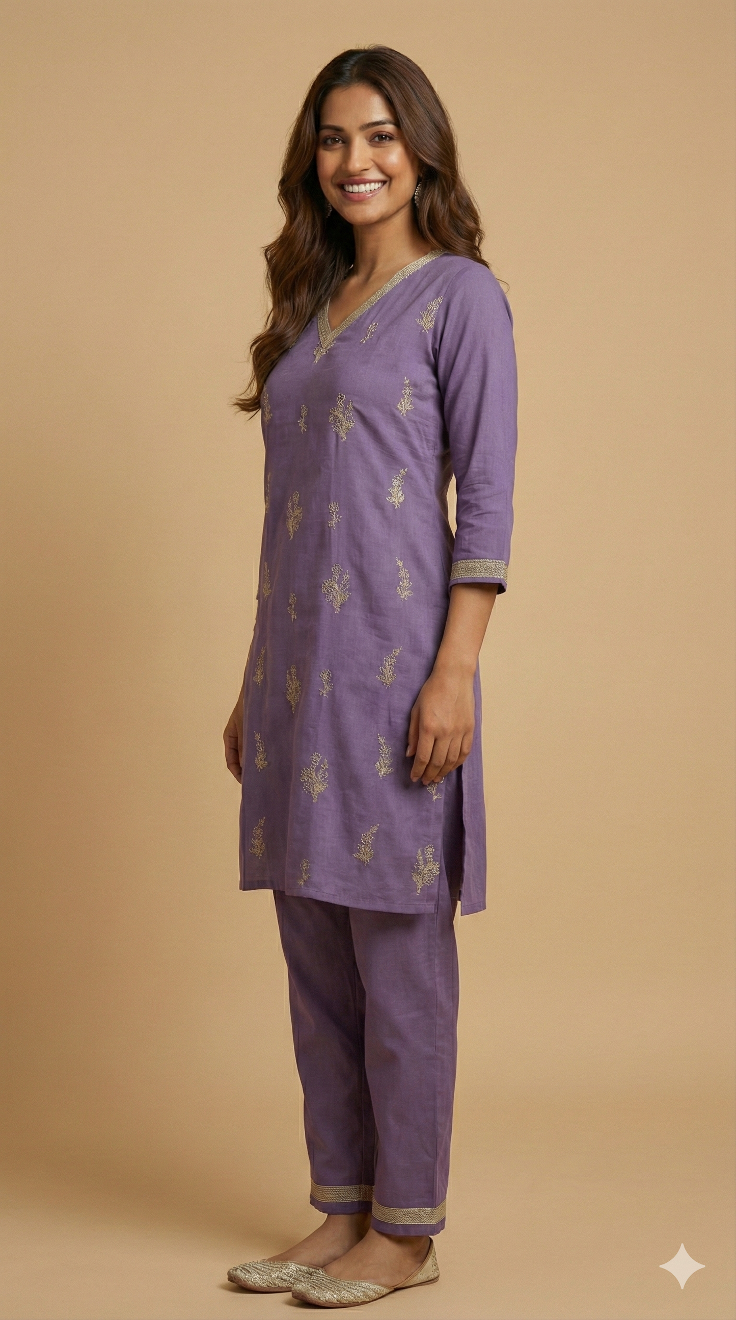 Purple V Neck Cotton Cord set