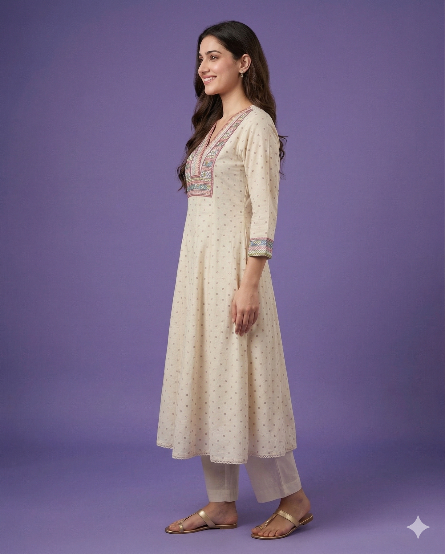 Ivory V Neck Cotton Gown