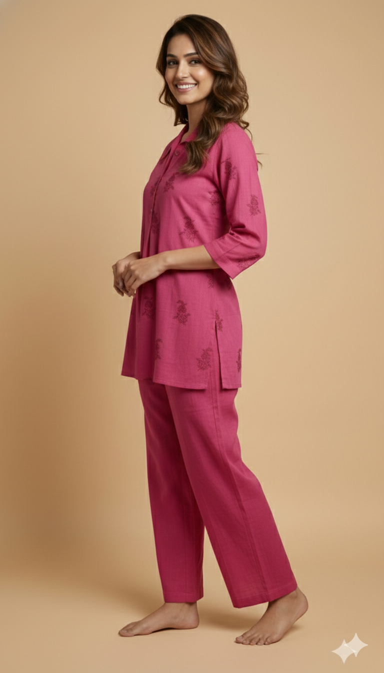 Pink Collard Cotton Cord Set