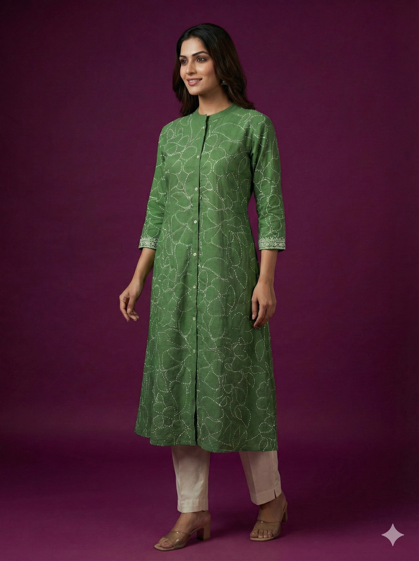 Green Mandarin Cotton Kurta